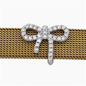 Copper Watchband Beads Pave Zirconia Knotbow Flat Hole Platinum Plated, approx 12-16mm, 2-10mm hole [FN50550]