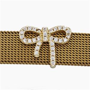 Copper Watchband Beads Pave Zirconia Knotbow Flat Hole Gold Plated, approx 12-16mm, 2-10mm hole [FN50551]