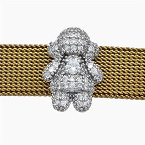 Copper Watchband Beads Pave Zirconia Kids Girl Flat Hole Platinum Plated, approx 12-16mm, 2-10mm hole [FN50552]