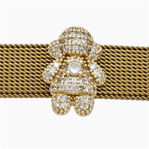 Copper Watchband Beads Pave Zirconia Kids Girl Flat Hole Gold Plated, approx 12-16mm, 2-10mm hole [FN50553]