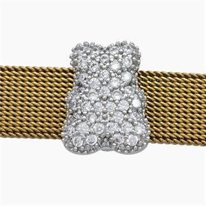 Copper Watchband Beads Pave Zirconia Bear Flat Hole Platinum Plated, approx 12-16mm, 2-10mm hole [FN50556]