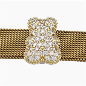 Copper Watchband Beads Pave Zirconia Bear Flat Hole Gold Plated, approx 12-16mm, 2-10mm hole [FN50557]