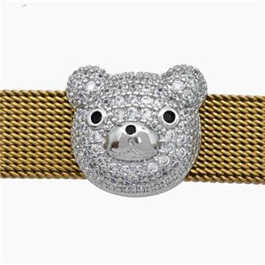 Copper Watchband Beads Pave Zirconia Bear Flat Hole Platinum Plated, approx 14-16mm, 2-10mm hole [FN50558]