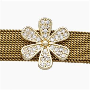 Copper Watchband Beads Pave Zirconia Daisy Flower Flat Hole Gold Plated, approx 16mm, 2-10mm hole [FN50561]