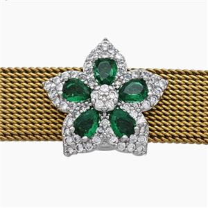 Copper Watchband Beads Pave Zirconia Flower Flat Hole Platinum Plated, approx 16mm, 2-10mm hole [FN50566]