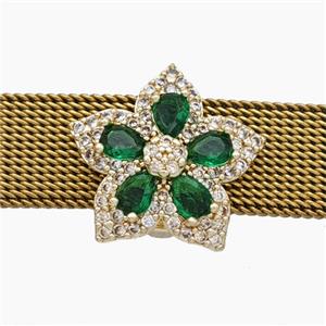 Copper Watchband Beads Pave Zirconia Flower Flat Hole Gold Plated, approx 16mm, 2-10mm hole [FN50567]