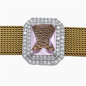 Copper Watchband Beads Pave Zirconia Crystal Glass Rectangle Flat Hole Platinum Plated, approx 14-16mm, 2-10mm hole [FN50568]