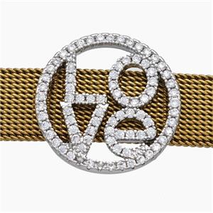 Copper Watchband Beads Pave Zirconia LOVE Flat Hole Platinum Plated, approx 19mm, 2-10mm hole [FN50572]