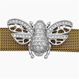 Copper Watchband Beads Pave Zirconia Honeybee Flat Hole Platinum Plated, approx 16-27mm, 2-10mm hole [FN50574]