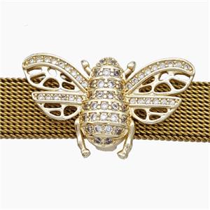 Copper Watchband Beads Pave Zirconia Honeybee Flat Hole Gold Plated, approx 16-27mm, 2-10mm hole [FN50575]