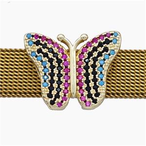 Copper Watchband Beads Pave Zirconia Butterfly Flat Hole Gold Plated, approx 14-18mm, 2-10mm hole [FN50577]