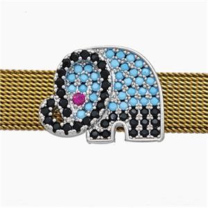 Copper Watchband Beads Pave Zirconia Elephant Flat Hole Platinum Plated, approx 15-19mm, 2-10mm hole [FN50578]