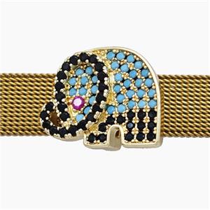 Copper Watchband Beads Pave Zirconia Elephant Flat Hole Gold Plated, approx 15-19mm, 2-10mm hole [FN50579]