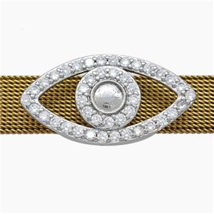 Copper Watchband Beads Pave Zirconia Eye Flat Hole Platinum Plated, approx 15-28mm, 2-10mm hole [FN50580]