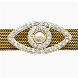 Copper Watchband Beads Pave Zirconia Eye Flat Hole Gold Plated, approx 15-28mm, 2-10mm hole [FN50581]