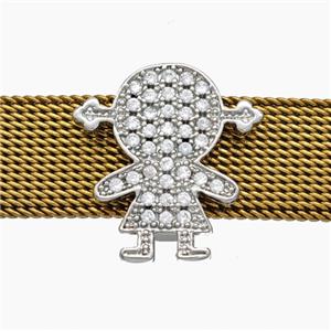 Copper Watchband Beads Pave Zirconia Kids Girl Flat Hole Platinum Plated, approx 15mm, 2-10mm hole [FN50582]