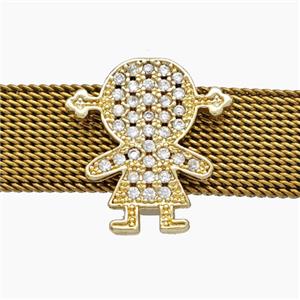 Copper Watchband Beads Pave Zirconia Kids Girl Flat Hole Gold Plated, approx 15mm, 2-10mm hole [FN50583]
