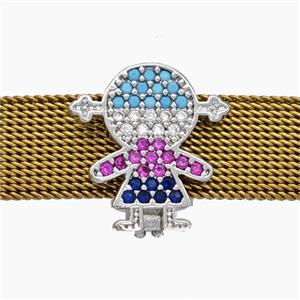 Copper Watchband Beads Pave Zirconia Kids Girl Flat Hole Platinum Plated, approx 15mm, 2-10mm hole [FN50584]