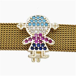 Copper Watchband Beads Pave Zirconia Kids Girl Flat Hole Gold Plated, approx 15mm, 2-10mm hole [FN50585]
