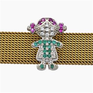 Copper Watchband Beads Pave Zirconia Kids Girl Flat Hole Platinum Plated, approx 12-16mm, 2-10mm hole [FN50588]