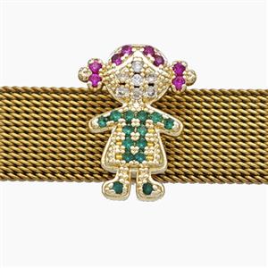 Copper Watchband Beads Pave Zirconia Kids Girl Flat Hole Gold Plated, approx 12-16mm, 2-10mm hole [FN50589]