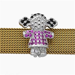Copper Watchband Beads Pave Zirconia Kids Girl Flat Hole Platinum Plated, approx 15-16mm, 2-10mm hole [FN50590]
