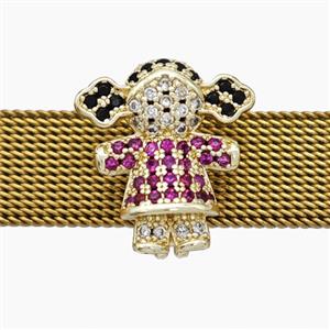 Copper Watchband Beads Pave Zirconia Kids Girl Flat Hole Gold Plated, approx 15-16mm, 2-10mm hole [FN50591]