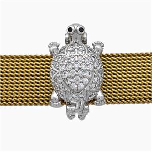 Copper Watchband Beads Pave Zirconia Tortoise Flat Hole Platinum Plated, approx 10-16mm, 2-10mm hole [FN50592]