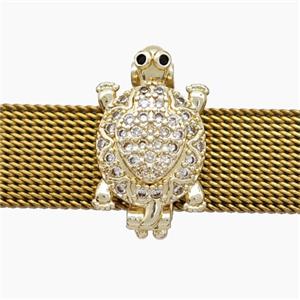 Copper Watchband Beads Pave Zirconia Tortoise Flat Hole Gold Plated, approx 10-16mm, 2-10mm hole [FN50593]