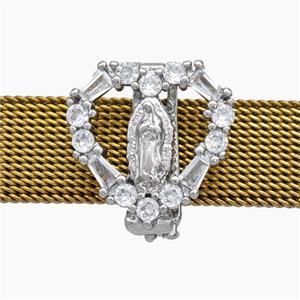 Copper Watchband Beads Pave Zirconia Virgin Mary Flat Hole Platinum Plated, approx 16mm, 2-10mm hole [FN50600]