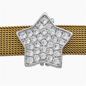 Copper Watchband Beads Pave Zirconia Star Flat Hole Platinum Plated, approx 18mm, 2-10mm hole [FN50602]