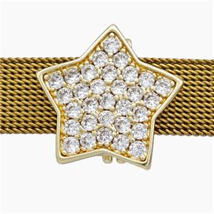 Copper Watchband Beads Pave Zirconia Star Flat Hole Gold Plated, approx 18mm, 2-10mm hole [FN50603]