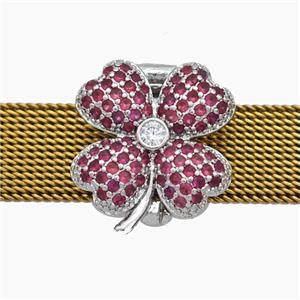 Copper Watchband Beads Pave Zirconia Clover Flat Hole Platinum Plated, approx 16-17mm, 2-10mm hole [FN50604]
