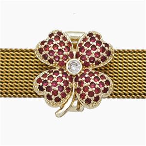 Copper Watchband Beads Pave Zirconia Clover Flat Hole Gold Plated, approx 16-17mm, 2-10mm hole [FN50605]