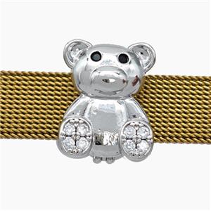 Copper Watchband Beads Pave Zirconia Bear Flat Hole Platinum Plated, approx 13-16mm, 2-10mm hole [FN50608]
