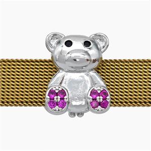 Copper Watchband Beads Pave Zirconia Bear Flat Hole Platinum Plated, approx 13-16mm, 2-10mm hole [FN50610]