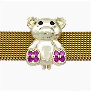 Copper Watchband Beads Pave Zirconia Bear Flat Hole Gold Plated, approx 13-16mm, 2-10mm hole [FN50611]