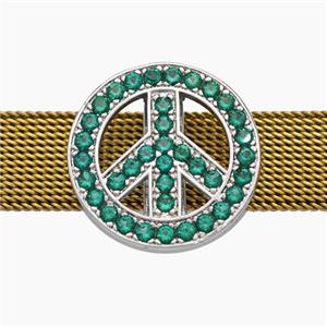 Copper Watchband Beads Pave Zirconia Peace Sign Flat Hole Platinum Plated, approx 18mm, 2-10mm hole [FN50612]