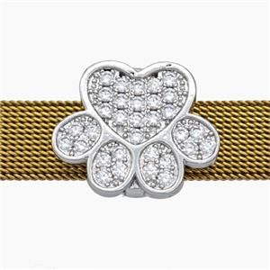 Copper Watchband Beads Pave Zirconia Paws Flat Hole Platinum Plated, approx 16-20mm, 2-10mm hole [FN50614]