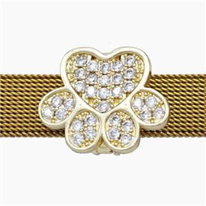 Copper Watchband Beads Pave Zirconia Paws Flat Hole Gold Plated, approx 16-20mm, 2-10mm hole [FN50615]