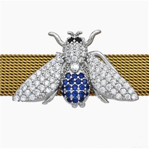 Copper Watchband Beads Pave Zirconia Honeybee Flat Hole Platinum Plated, approx 17-27mm, 2-10mm hole [FN50616]