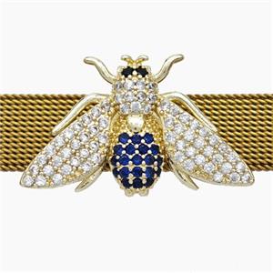 Copper Watchband Beads Pave Zirconia Honeybee Flat Hole Gold Plated, approx 17-27mm, 2-10mm hole [FN50617]