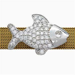 Copper Watchband Beads Pave Zirconia Fish Flat Hole Platinum Plated, approx 18-26mm, 2-10mm hole [FN50618]