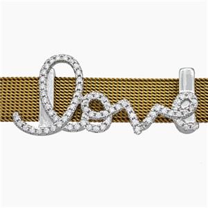 Copper Watchband Beads Pave Zirconia Love Flat Hole Platinum Plated, approx 18-40mm, 2-10mm hole [FN50620]