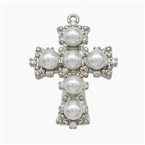 Copper Cross Pendant Pave Pearlized Resin Platinum Plated, approx 20-26mm [FN50637]