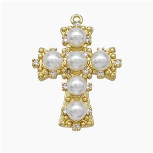 Copper Cross Pendant Pave Pearlized Resin Gold Plated, approx 20-26mm [FN50638]