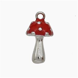 Copper Mushroom Pendant Red Enamel Platinum Plated, approx 10-15mm [FN50642]