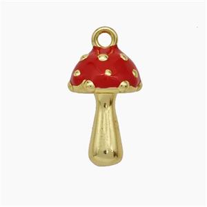 Copper Mushroom Pendant Red Enamel Gold Plated, approx 10-15mm [FN50643]