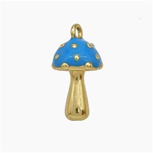 Copper Mushroom Pendant Blue Enamel Gold Plated, approx 10-15mm [FN50644]