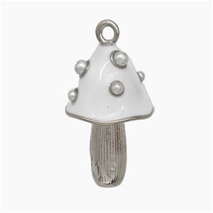 Copper Mushroom Pendant Pave Pearlize Resin White Enamel Platinum Plated, approx 12-20mm [FN50645]